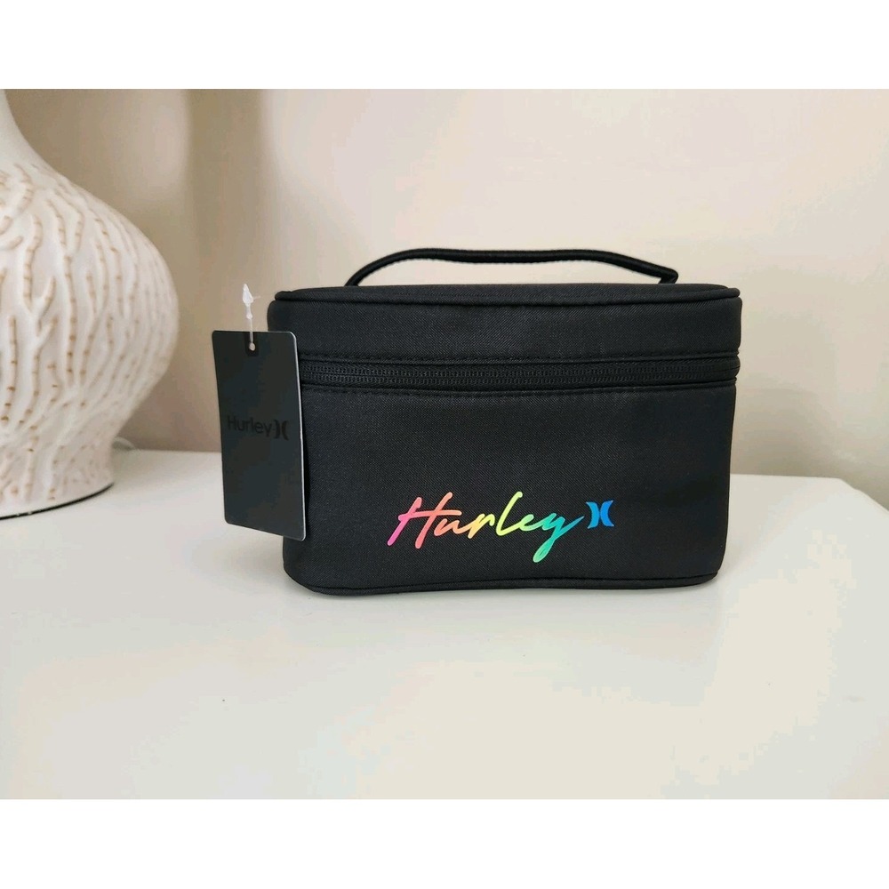 Hurley Women's Cosmetic Toiletry Travel Bag MakeUp Bag Black Zip Closure